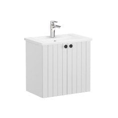 Vitra Root Groove 69206 Lavabo Dolabı, Kapaklı, 60 Cm, Dar, Mat Açık Gri, Köşeli Lavabolu